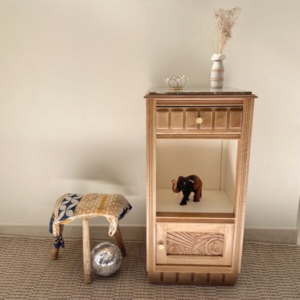 Meuble d'appoint / Chevet Art déco rénové, plateau marbre – Image 2