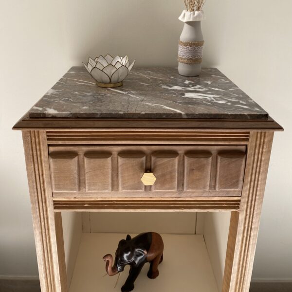 Meuble d'appoint / Chevet Art déco rénové, plateau marbre – Image 10