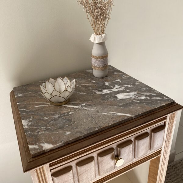 Meuble d'appoint / Chevet Art déco rénové, plateau marbre – Image 11