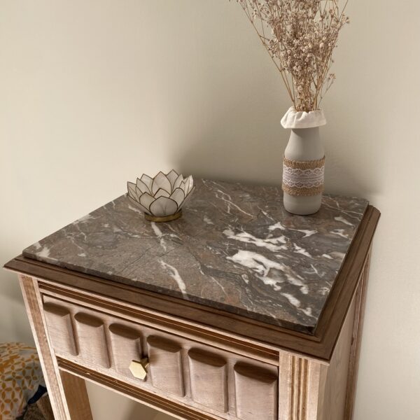 Meuble d'appoint / Chevet Art déco rénové, plateau marbre – Image 12