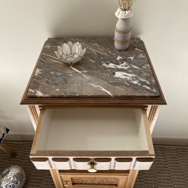 Meuble d'appoint / Chevet Art déco rénové, plateau marbre – Image 13